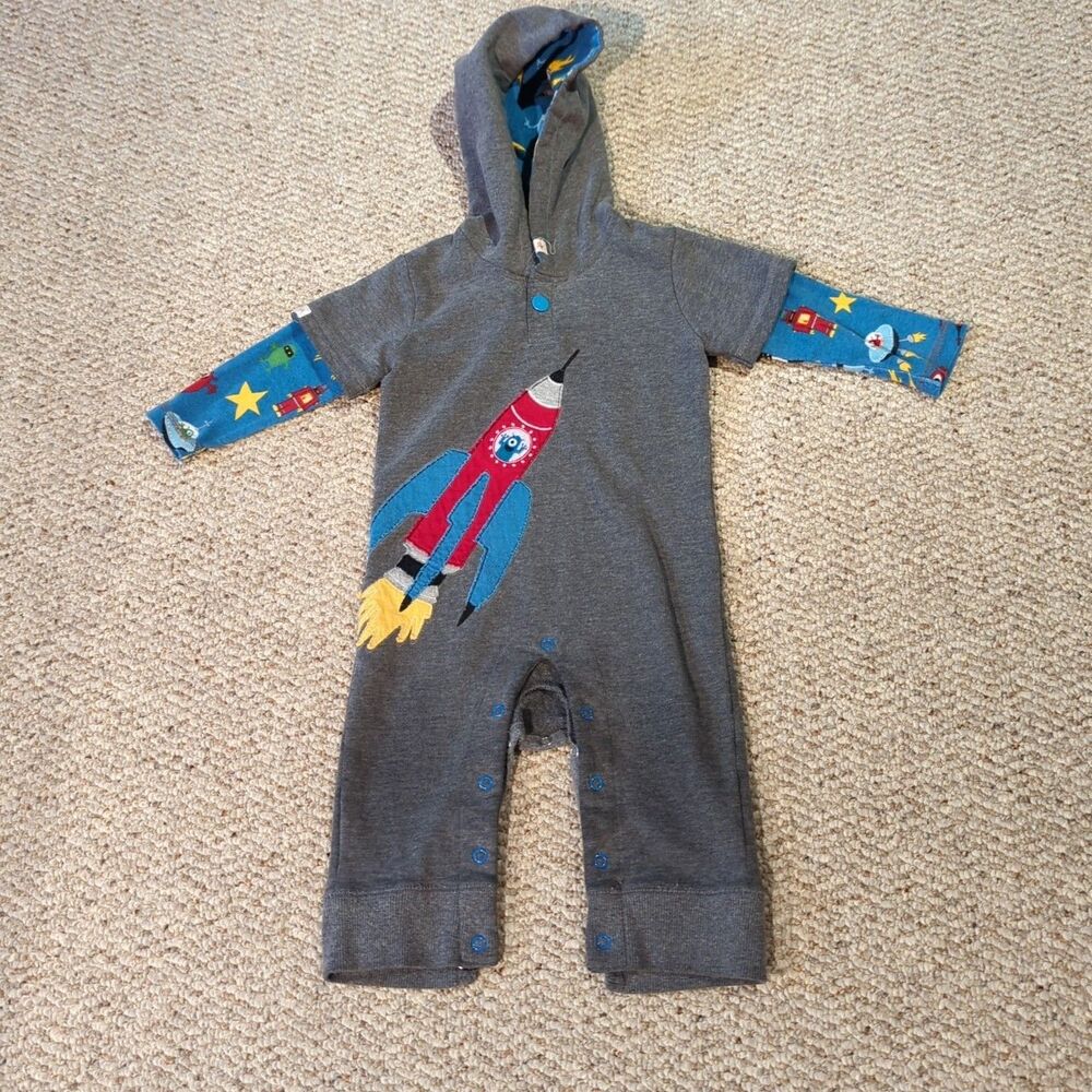 Hatley Double Sleeve Romper 12-18 Months Rocket Space Ship Hooded